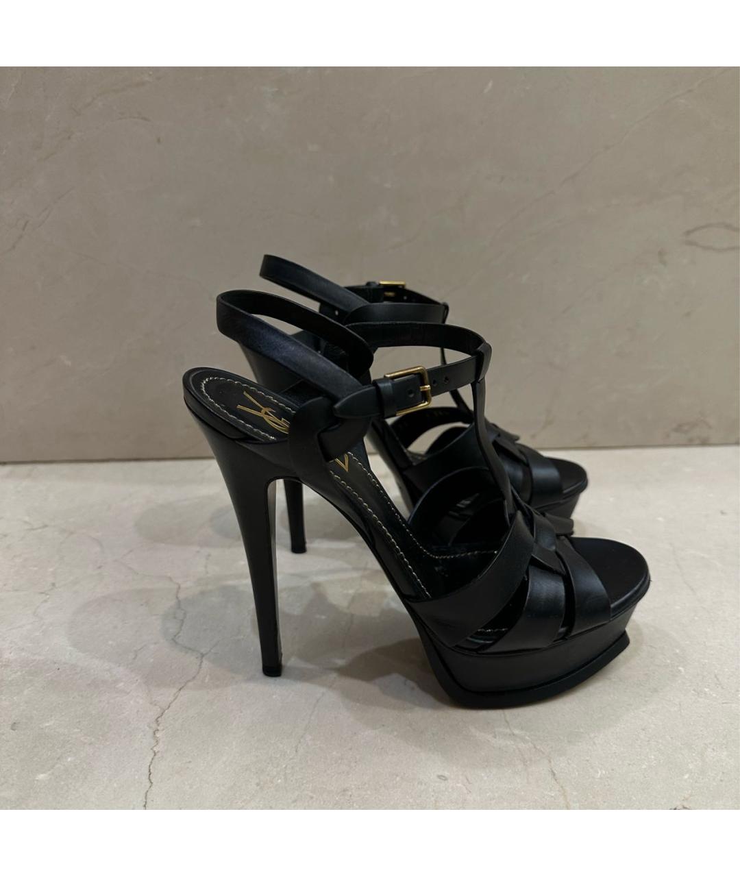 SAINT LAURENT Черные кожаные босоножки, фото 8