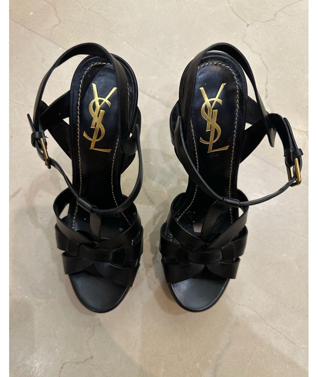 SAINT LAURENT Черные кожаные босоножки, фото 2