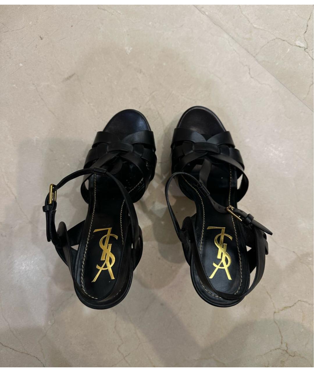 SAINT LAURENT Черные кожаные босоножки, фото 3