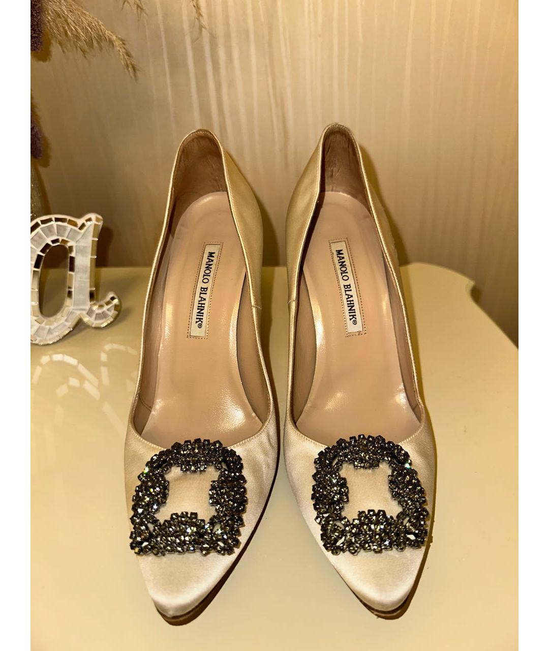 MANOLO BLAHNIK Бежевые текстильные туфли, фото 3