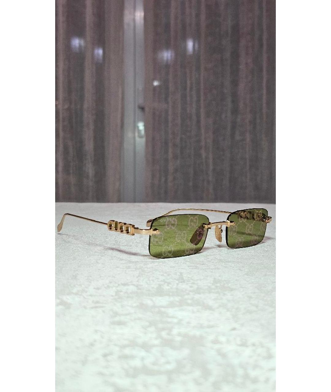 GUCCI Золотые металлические солнцезащитные очки, фото 3