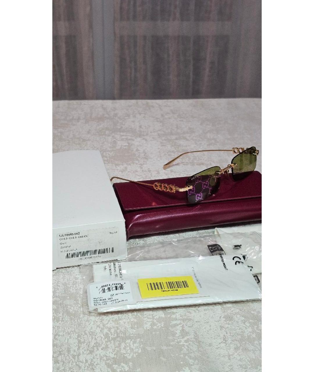 GUCCI Золотые металлические солнцезащитные очки, фото 4