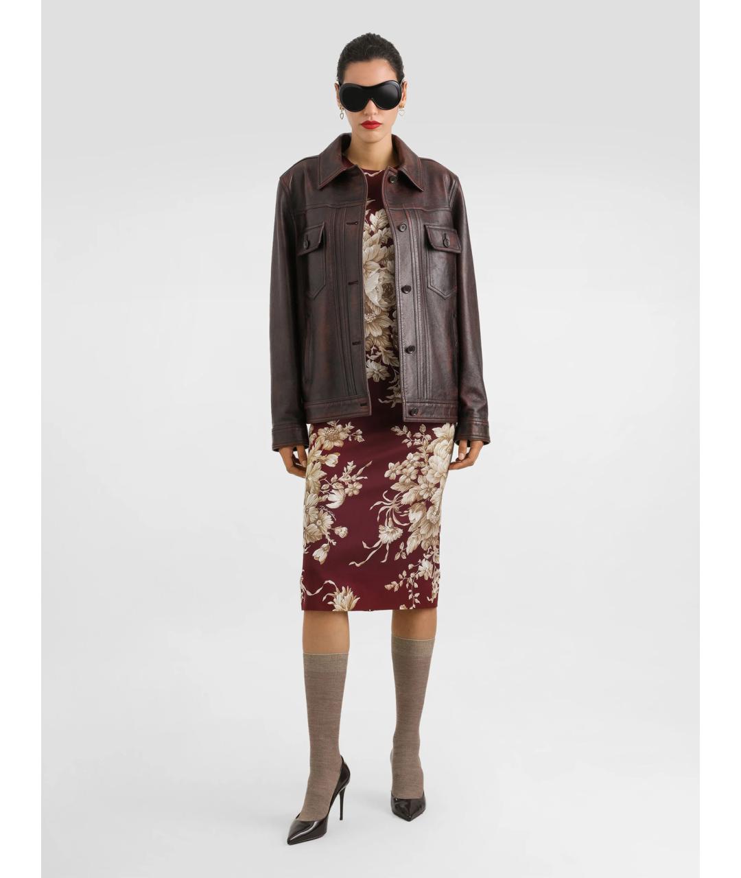 DOLCE&GABBANA Бордовое шелковое повседневное платье, фото 2