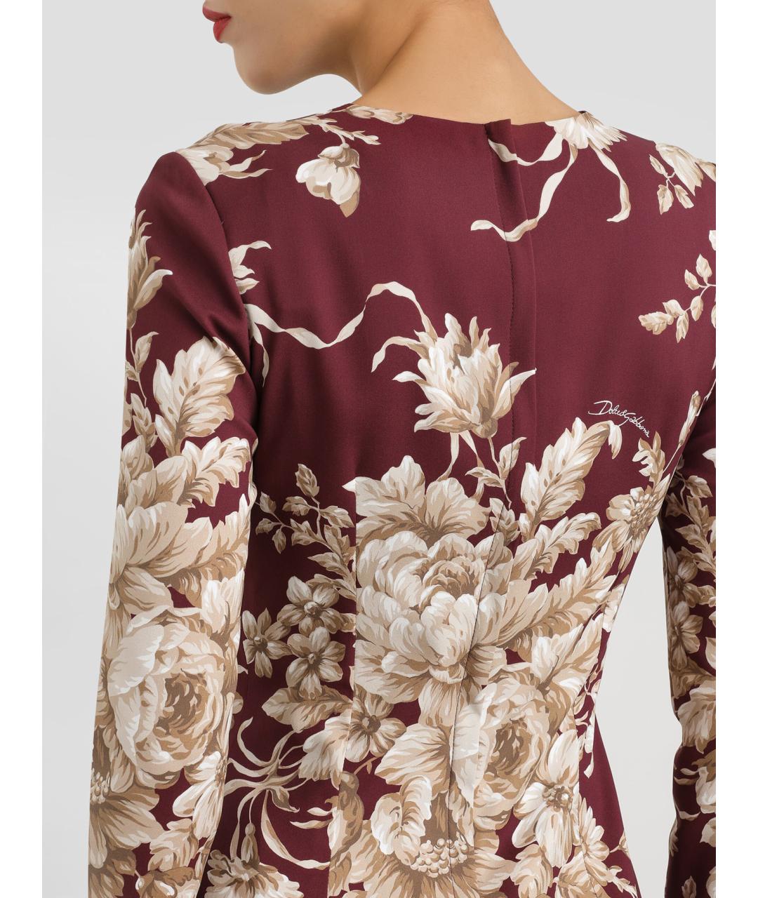 DOLCE&GABBANA Бордовое шелковое повседневное платье, фото 4