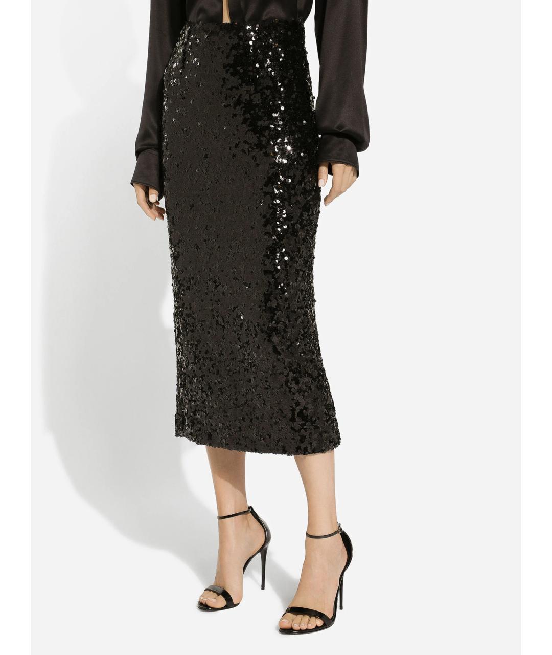 DOLCE&GABBANA Черная полиамидовая юбка миди, фото 3