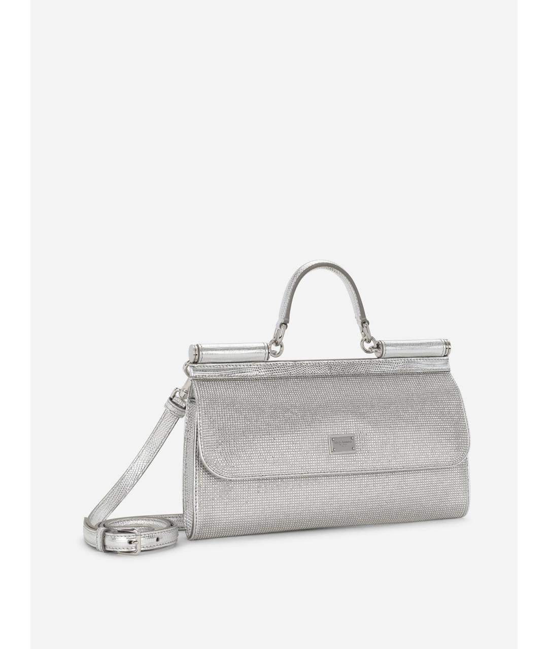 DOLCE&GABBANA Серебряная тканевая сумка с короткими ручками, фото 3