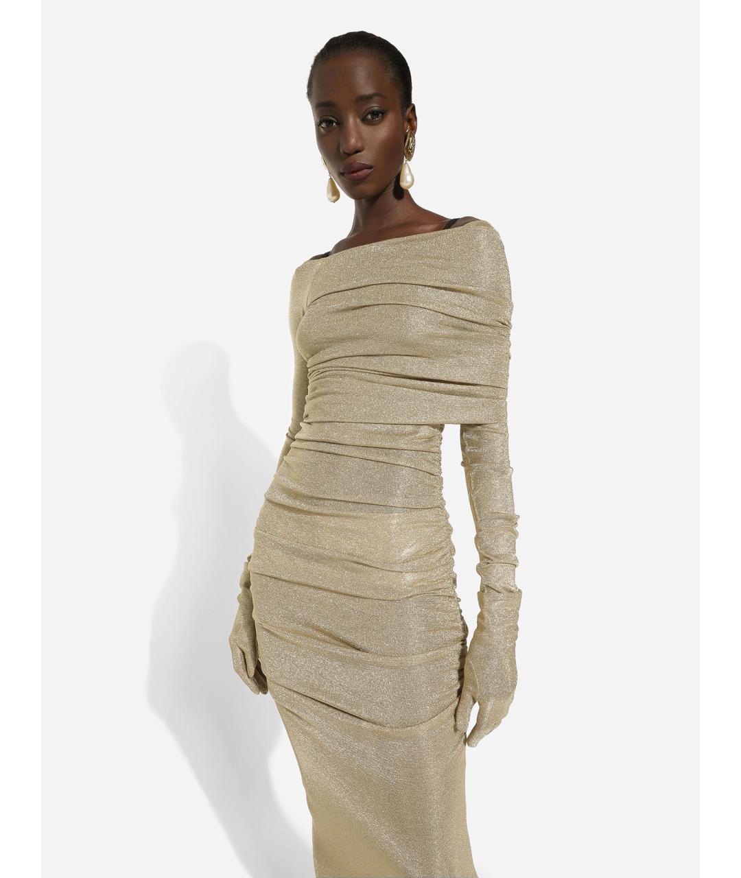 DOLCE&GABBANA Золотое вискозное вечернее платье, фото 3