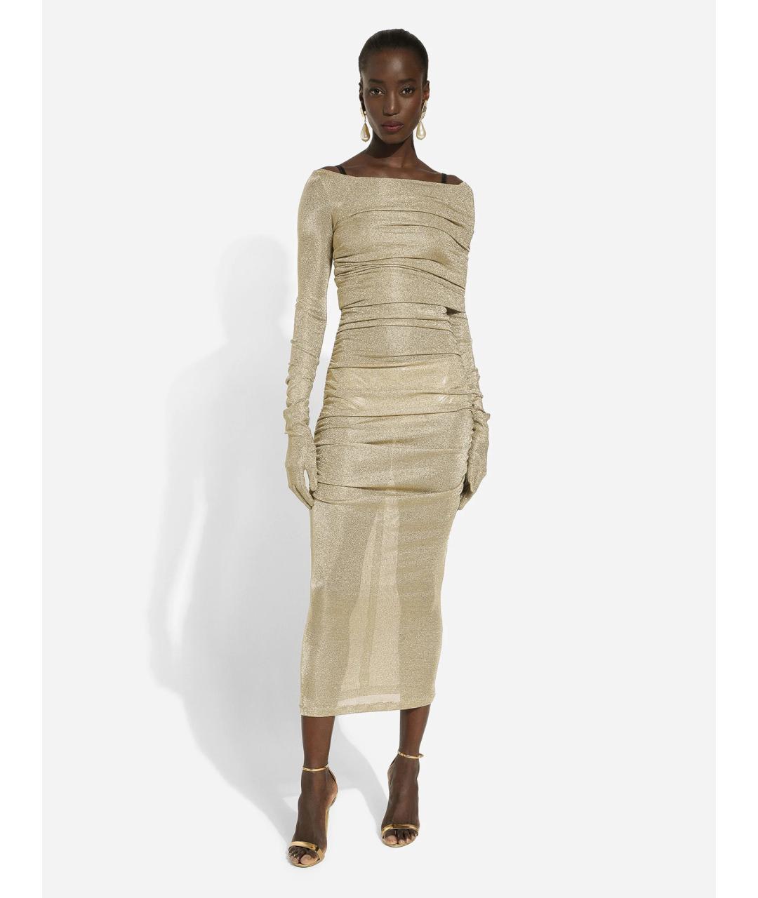 DOLCE&GABBANA Золотое вискозное вечернее платье, фото 2