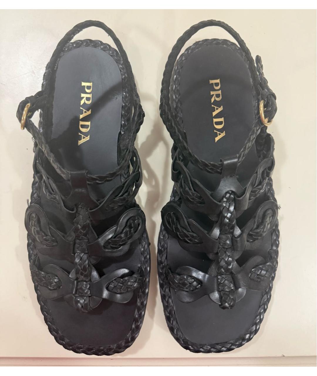 PRADA Черные кожаные сандалии, фото 2