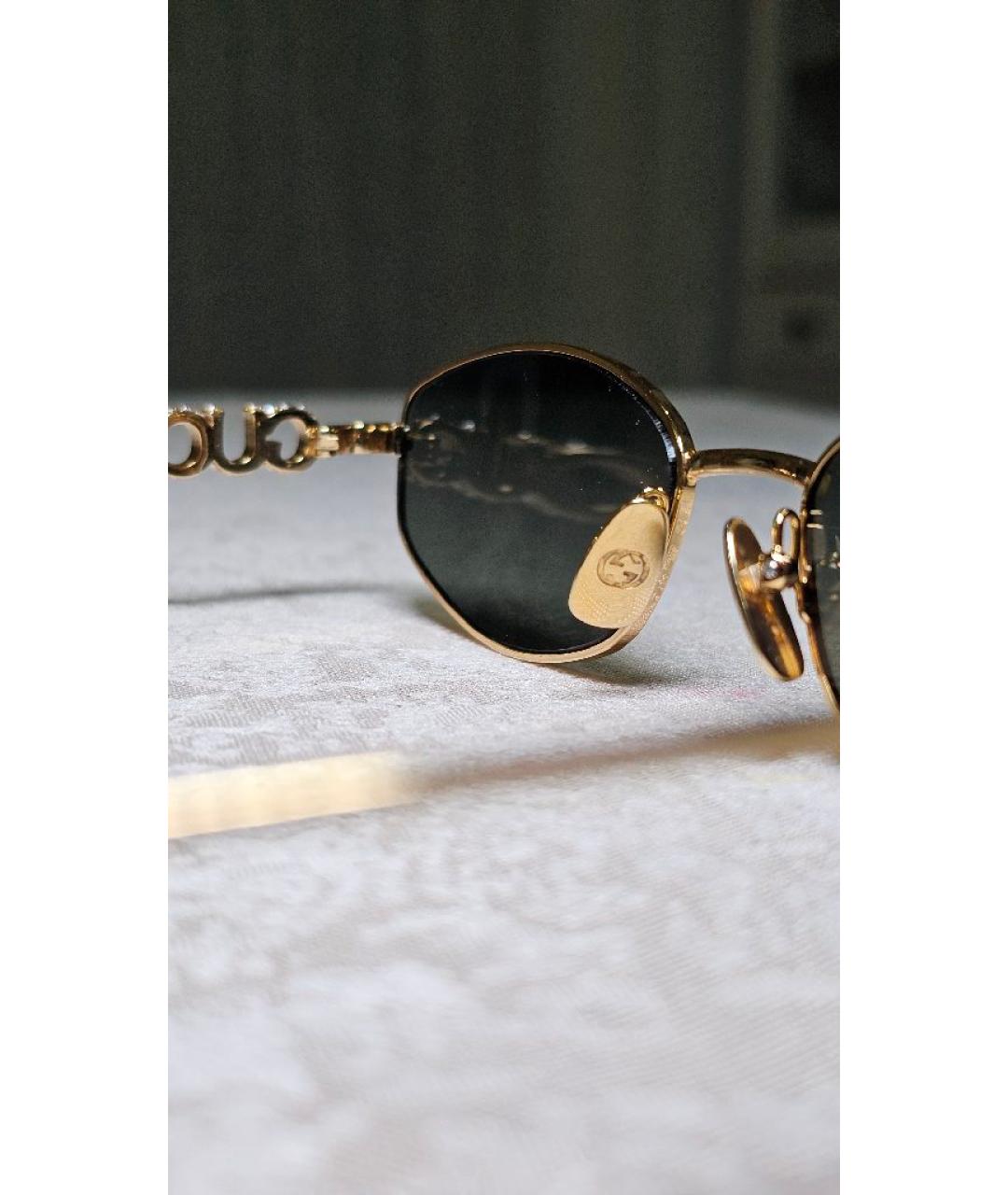 GUCCI Золотые металлические солнцезащитные очки, фото 5
