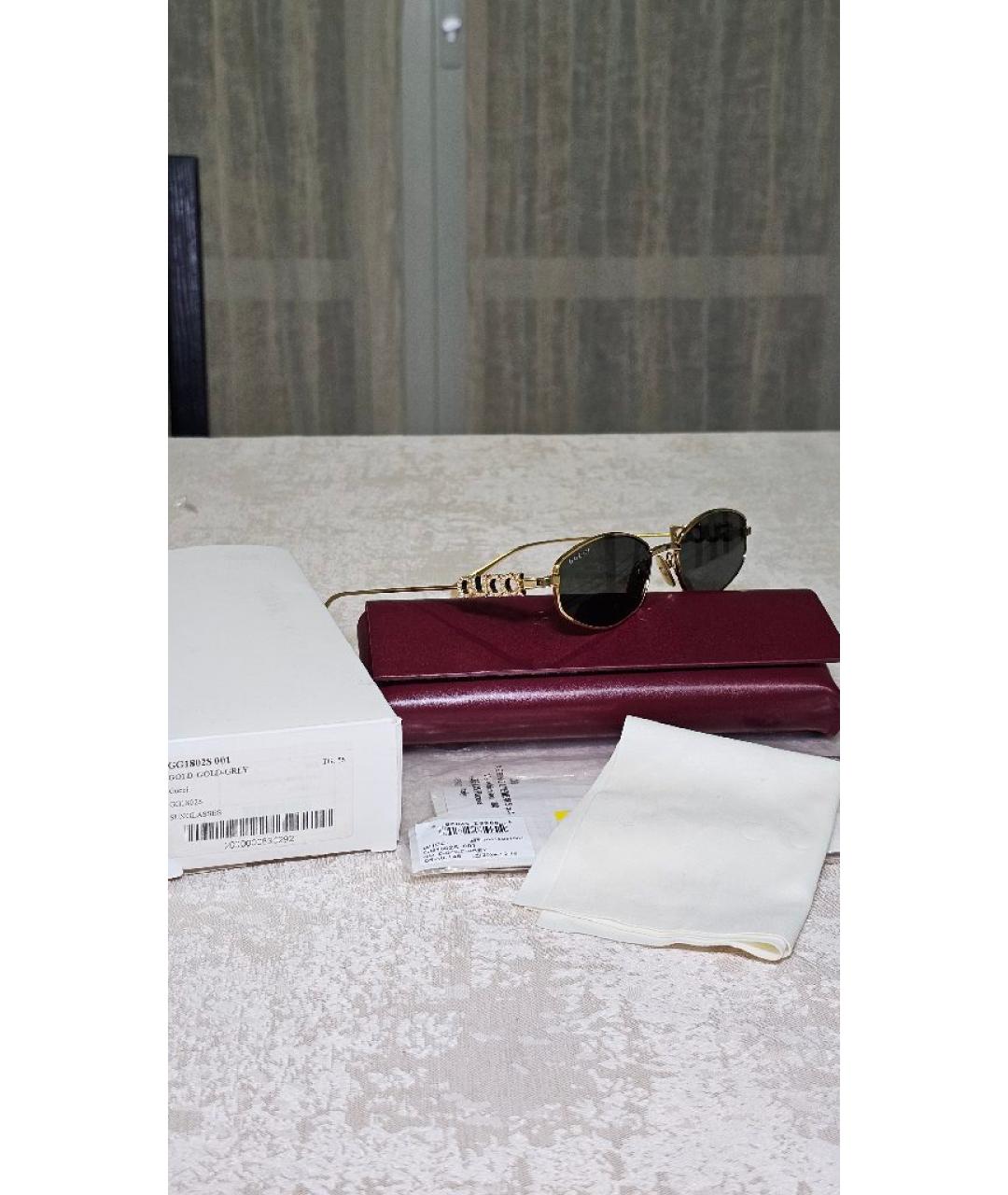 GUCCI Золотые металлические солнцезащитные очки, фото 4