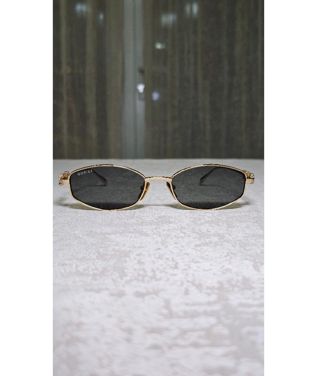 GUCCI Золотые металлические солнцезащитные очки, фото 7