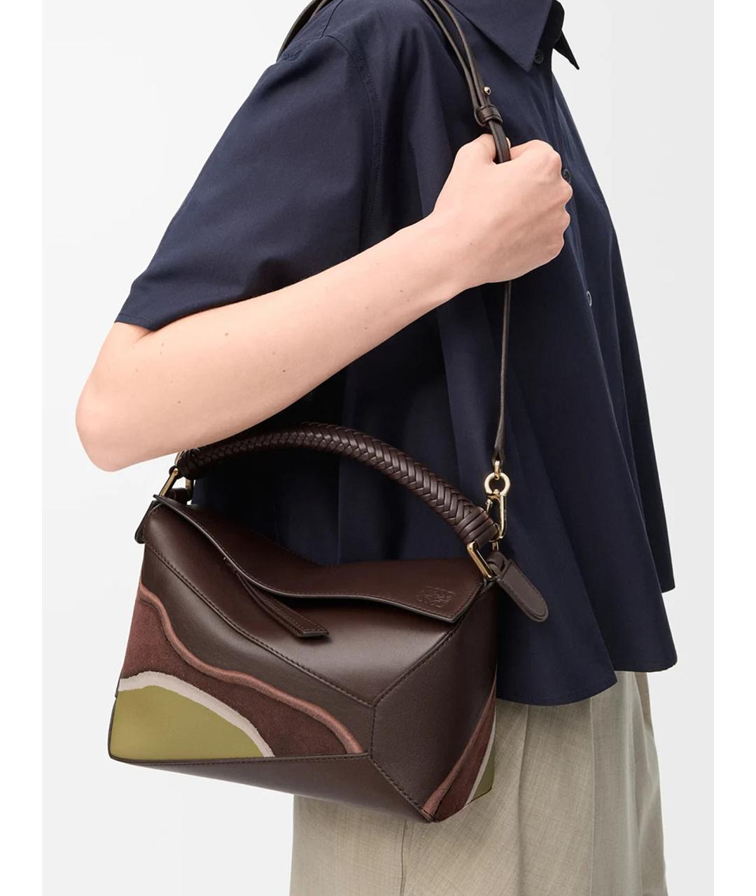 LOEWE Коричневая кожаная сумка с короткими ручками, фото 3