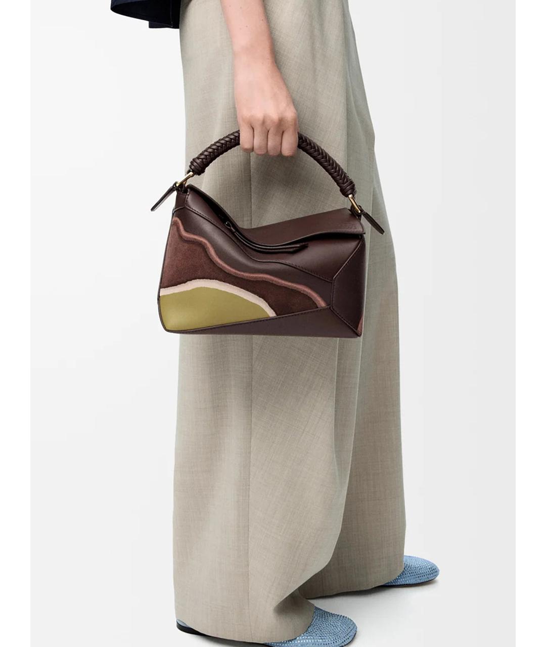LOEWE Коричневая кожаная сумка с короткими ручками, фото 2