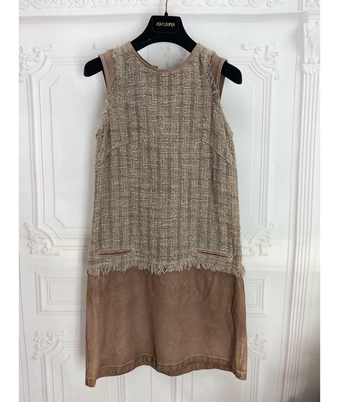 JO NO FUI Бежевое кожаное повседневное платье, фото 8