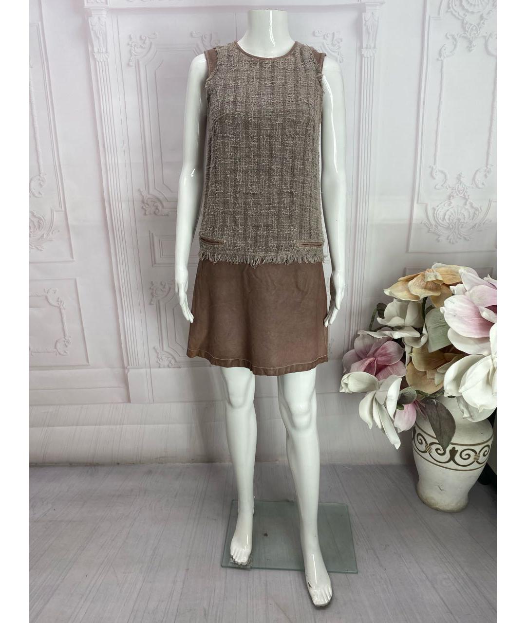 JO NO FUI Бежевое кожаное повседневное платье, фото 6