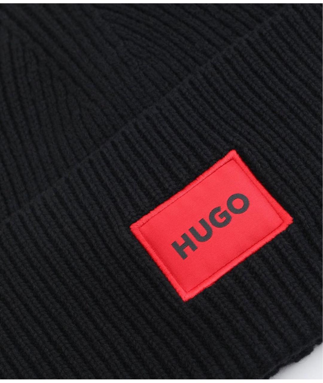 HUGO Черная шерстяная шапка, фото 4