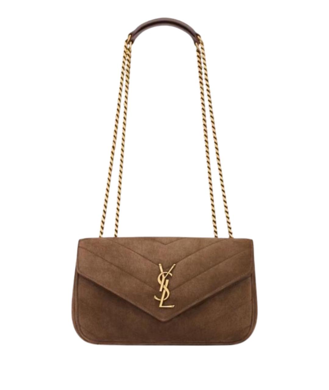 SAINT LAURENT Коричневая замшевая сумка через плечо, фото 1