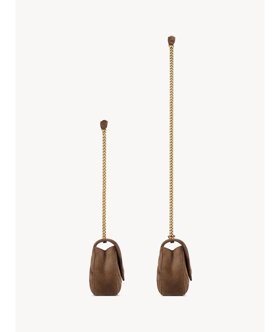 SAINT LAURENT Коричневая замшевая сумка через плечо, фото 3