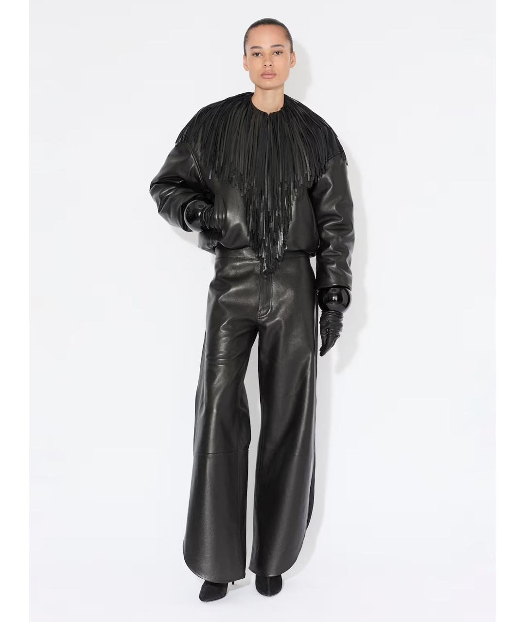 ALAIA Черные кожаные брюки широкие, фото 2
