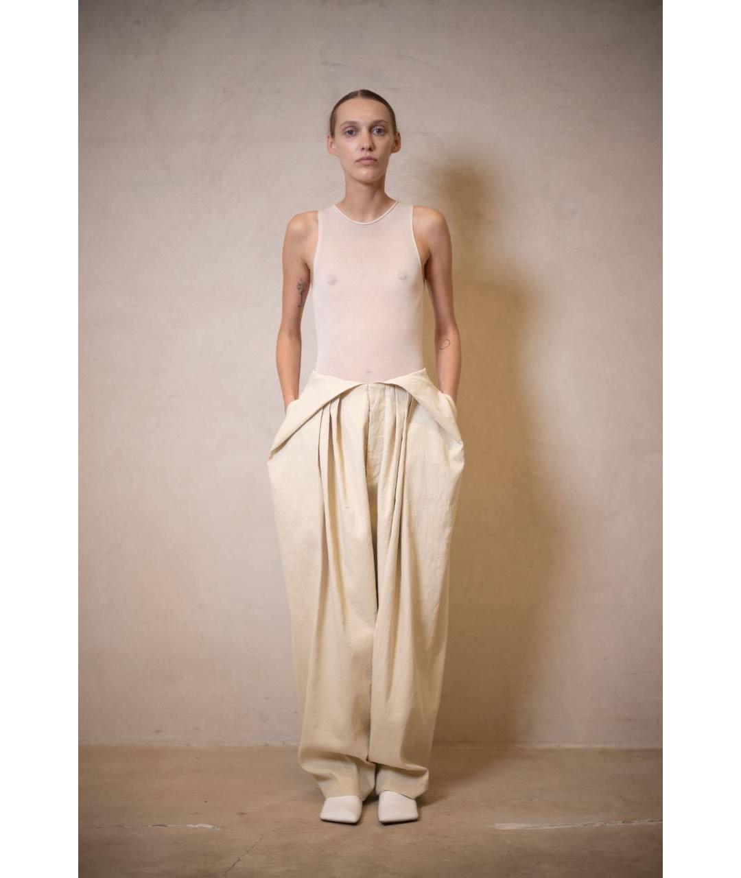 UMA WANG Бежевые льняные брюки широкие, фото 2