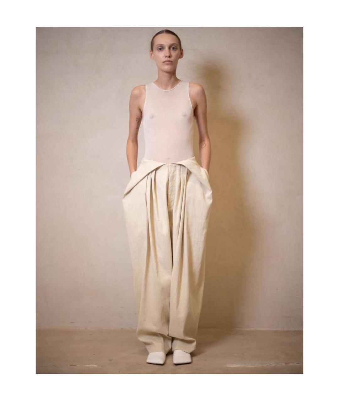 UMA WANG Бежевые льняные брюки широкие, фото 4