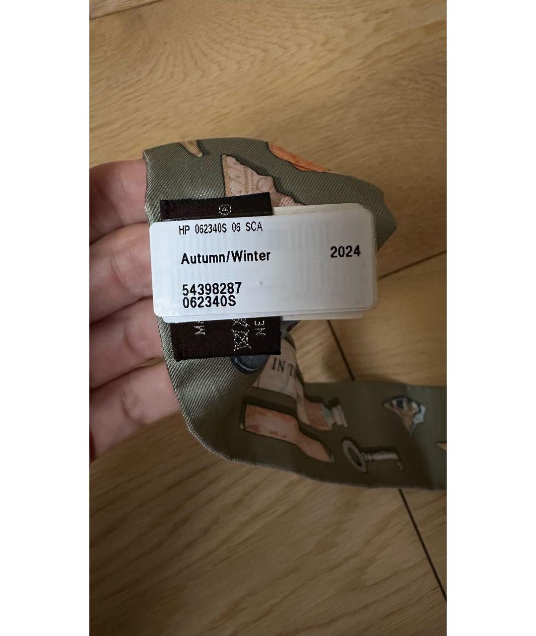 HERMES Серый шелковый платок, фото 6