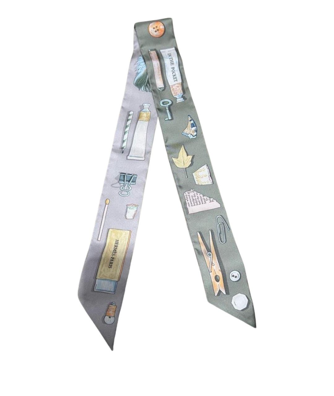 HERMES Серый шелковый платок, фото 1