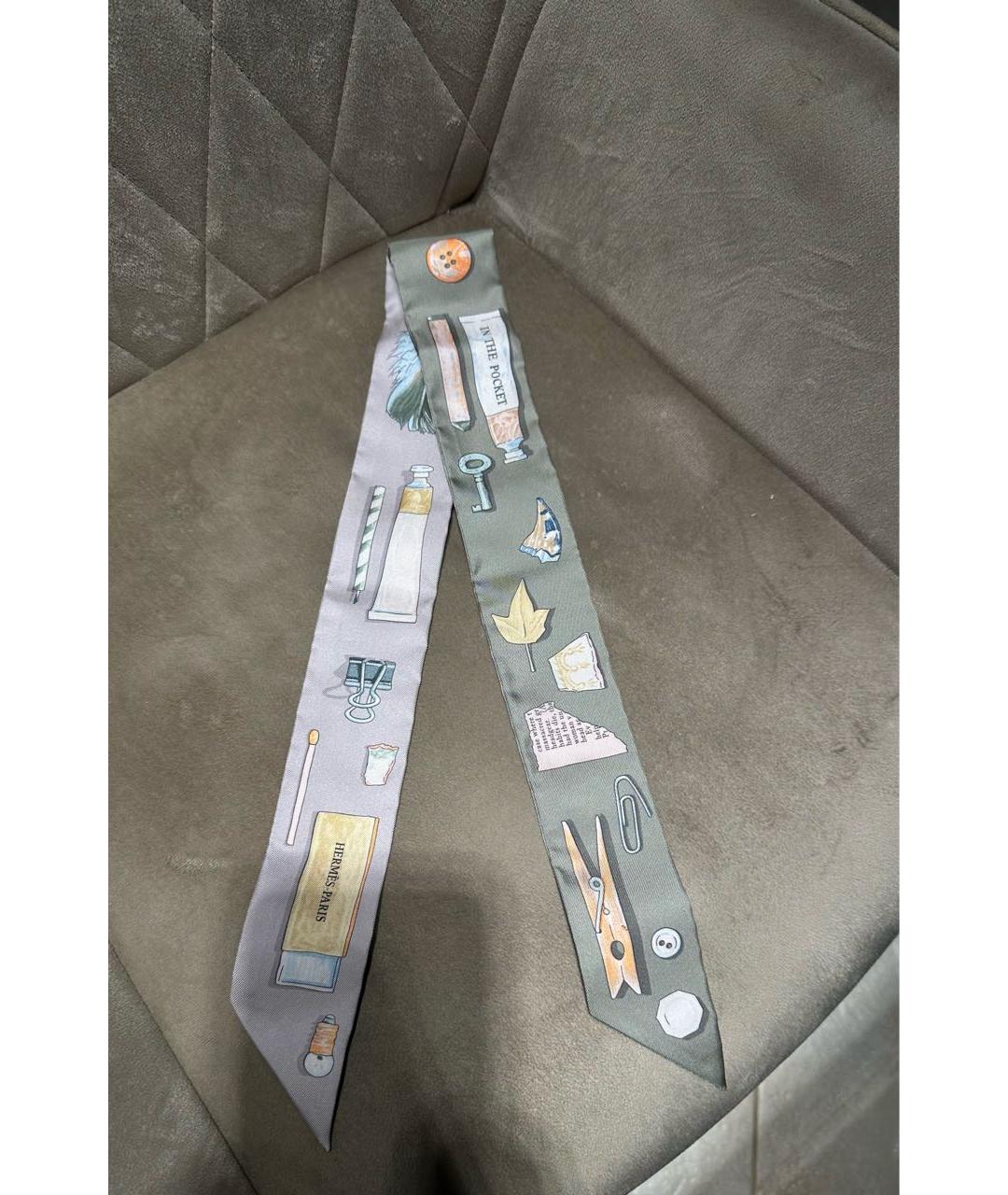 HERMES Серый шелковый платок, фото 7