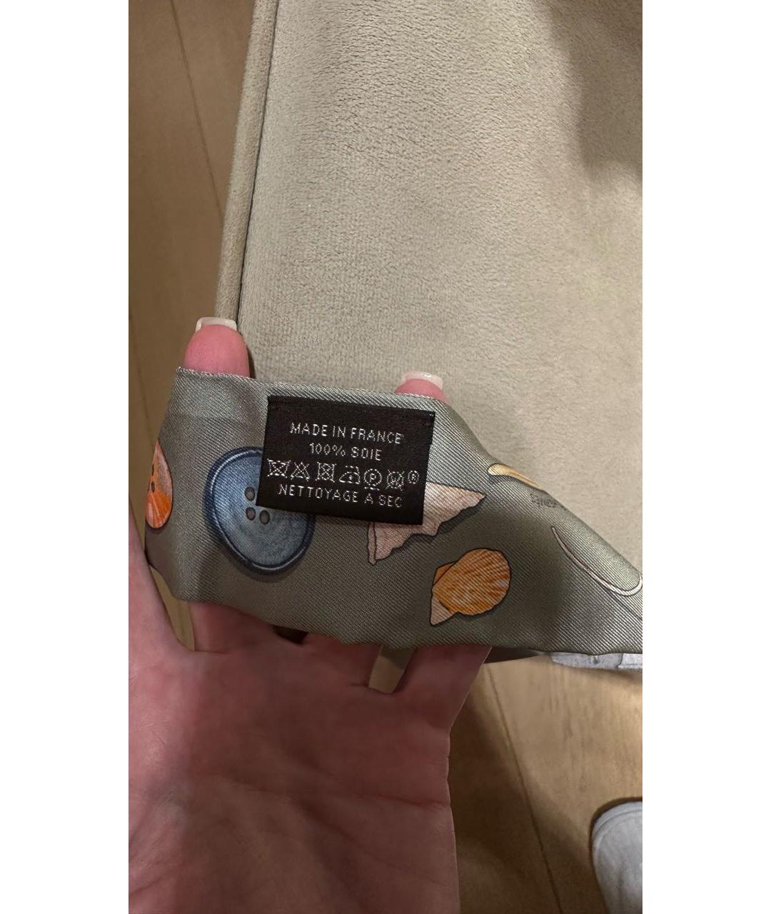 HERMES Серый шелковый платок, фото 3