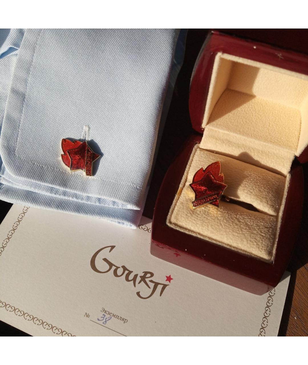GOURJI Бордовые запонки из желтого золота, фото 4