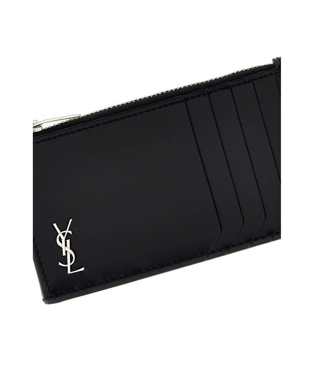 SAINT LAURENT Черный кожаный кардхолдер, фото 3