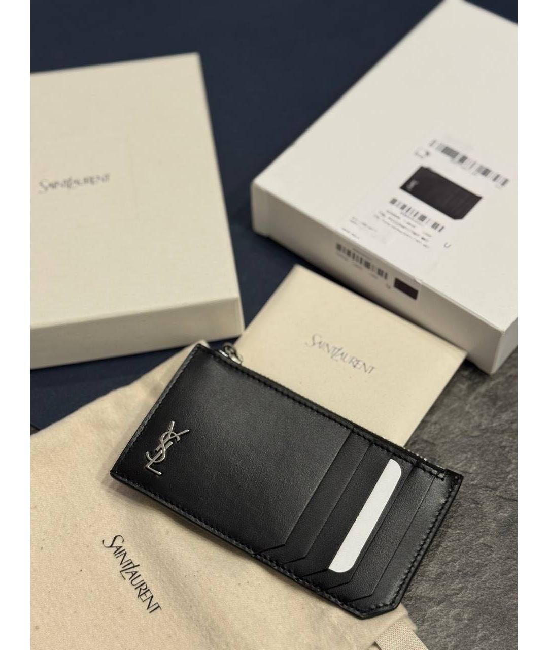 SAINT LAURENT Черный кожаный кардхолдер, фото 3