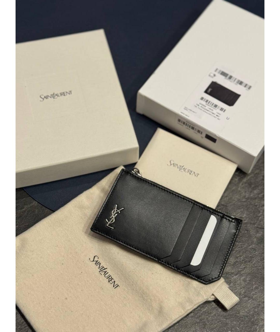 SAINT LAURENT Черный кожаный кардхолдер, фото 4