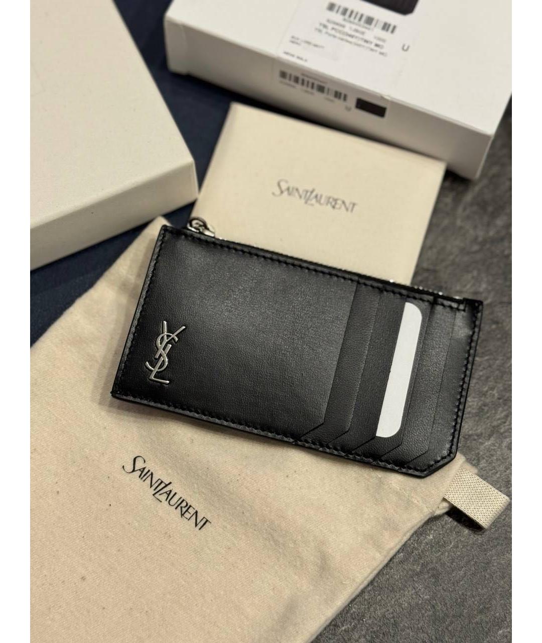 SAINT LAURENT Черный кожаный кардхолдер, фото 2