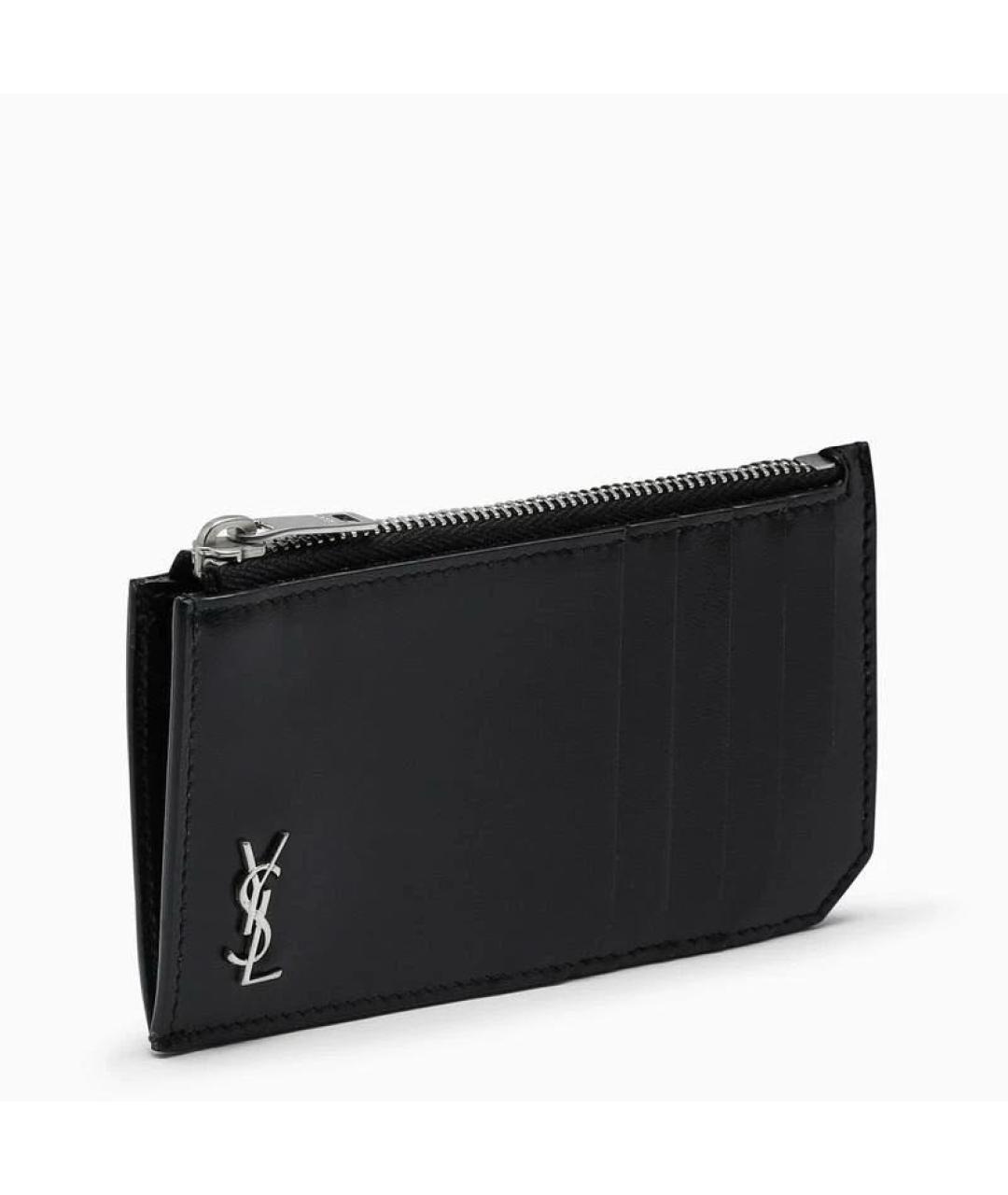 SAINT LAURENT Черный кожаный кардхолдер, фото 2