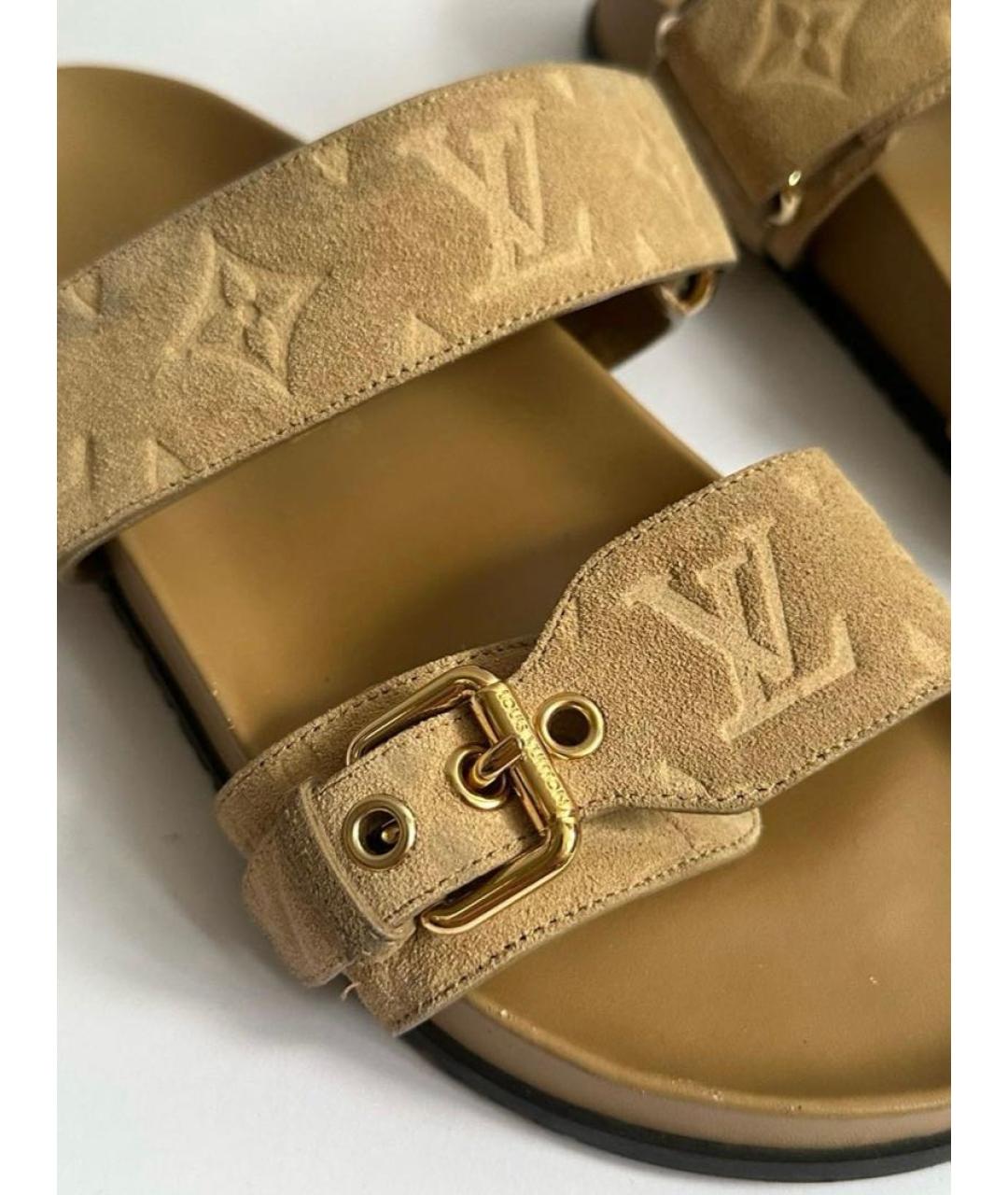 LOUIS VUITTON Бежевые замшевые шлепанцы, фото 3