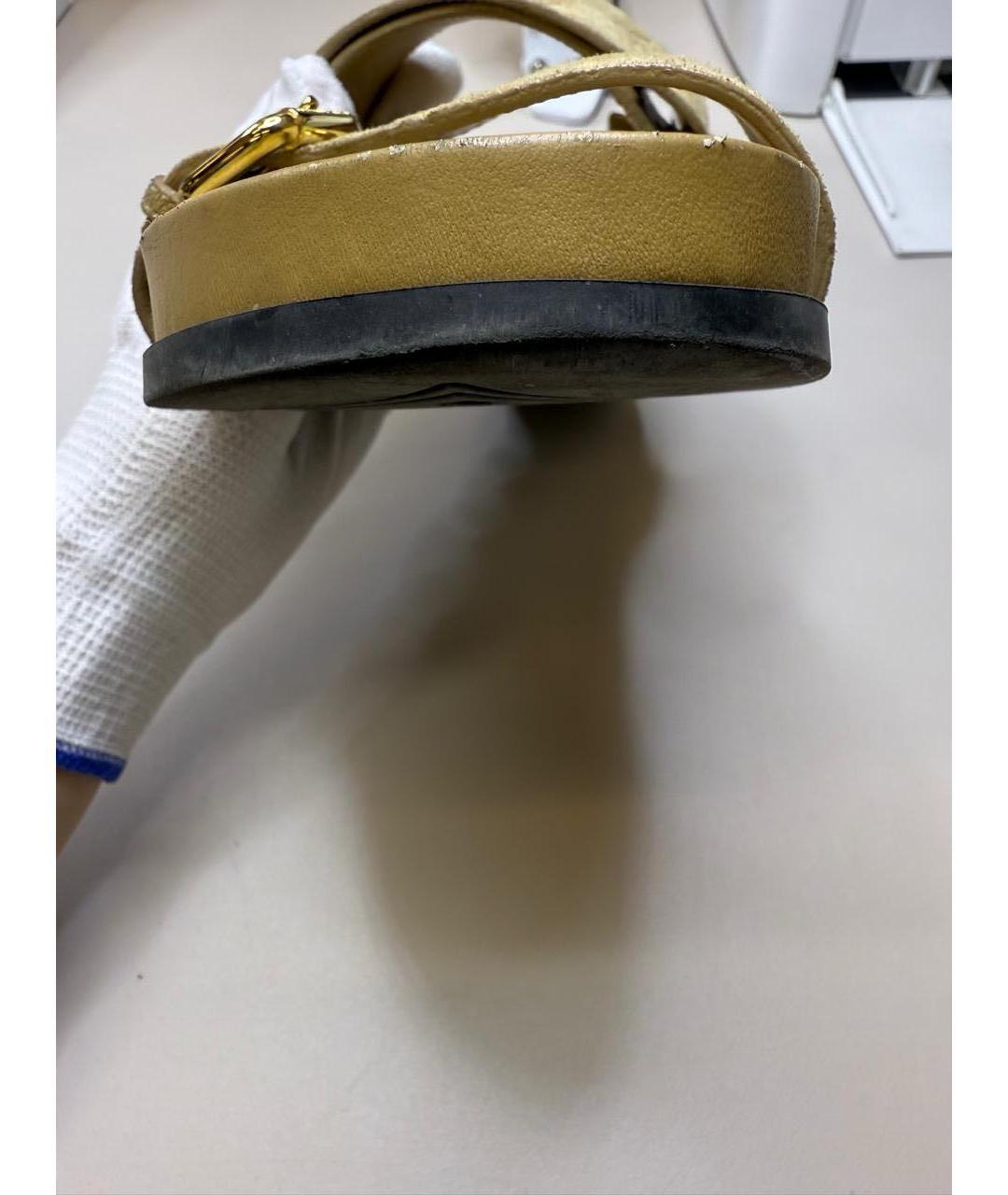 LOUIS VUITTON Бежевые замшевые шлепанцы, фото 6