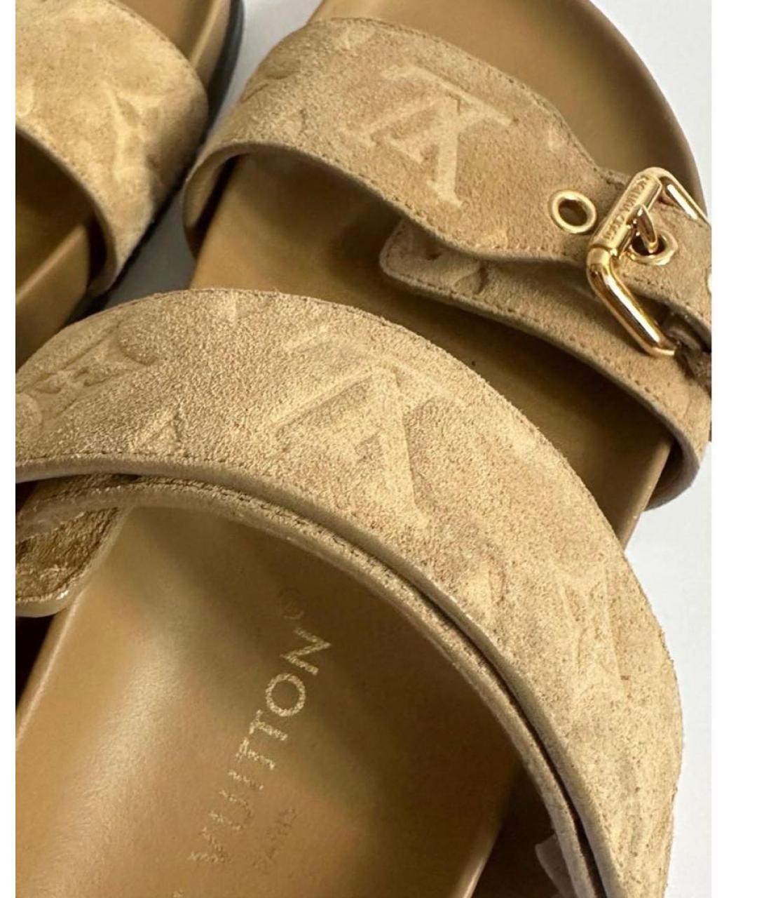 LOUIS VUITTON Бежевые замшевые шлепанцы, фото 4