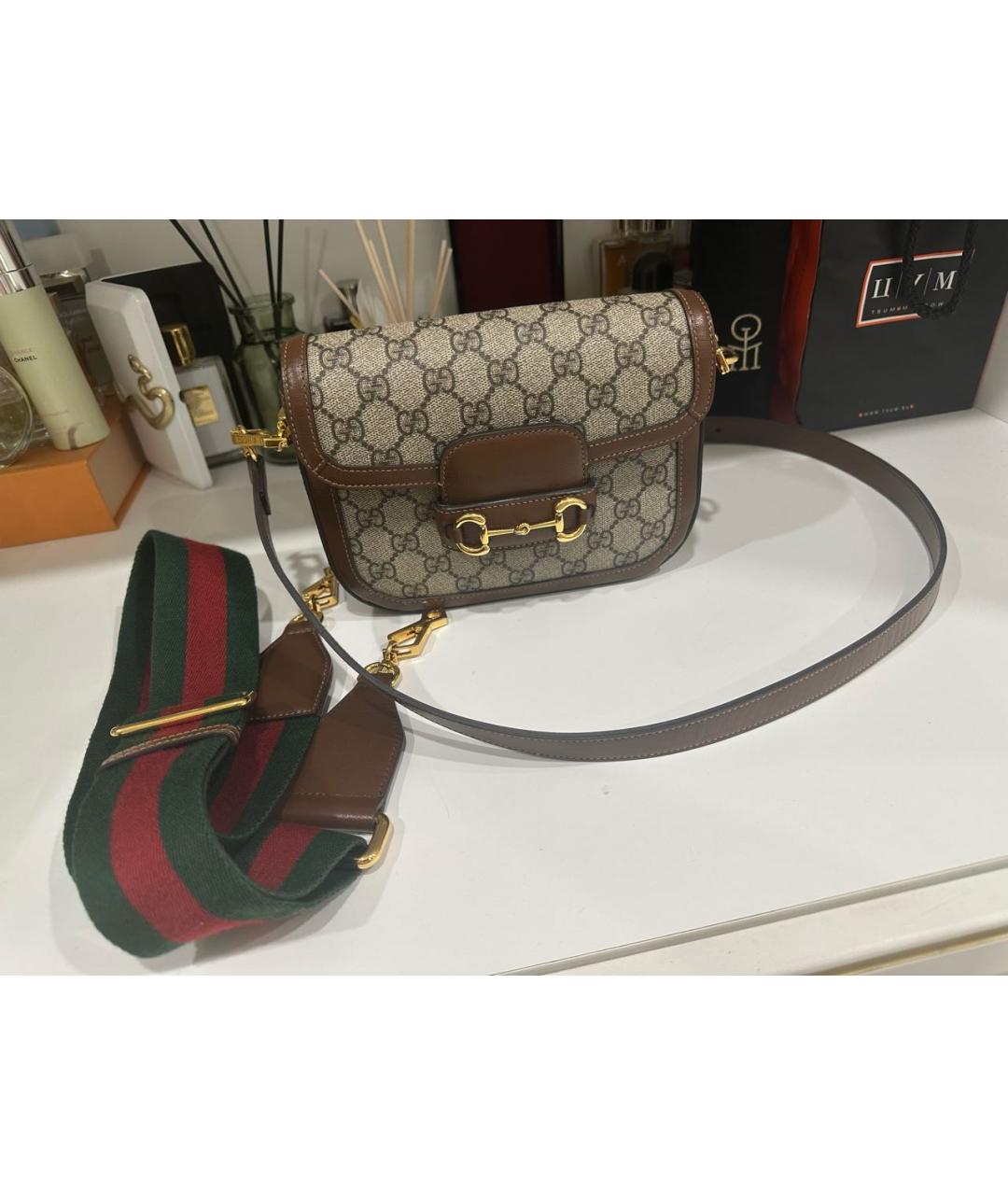 GUCCI Коричневая кожаная сумка через плечо, фото 5