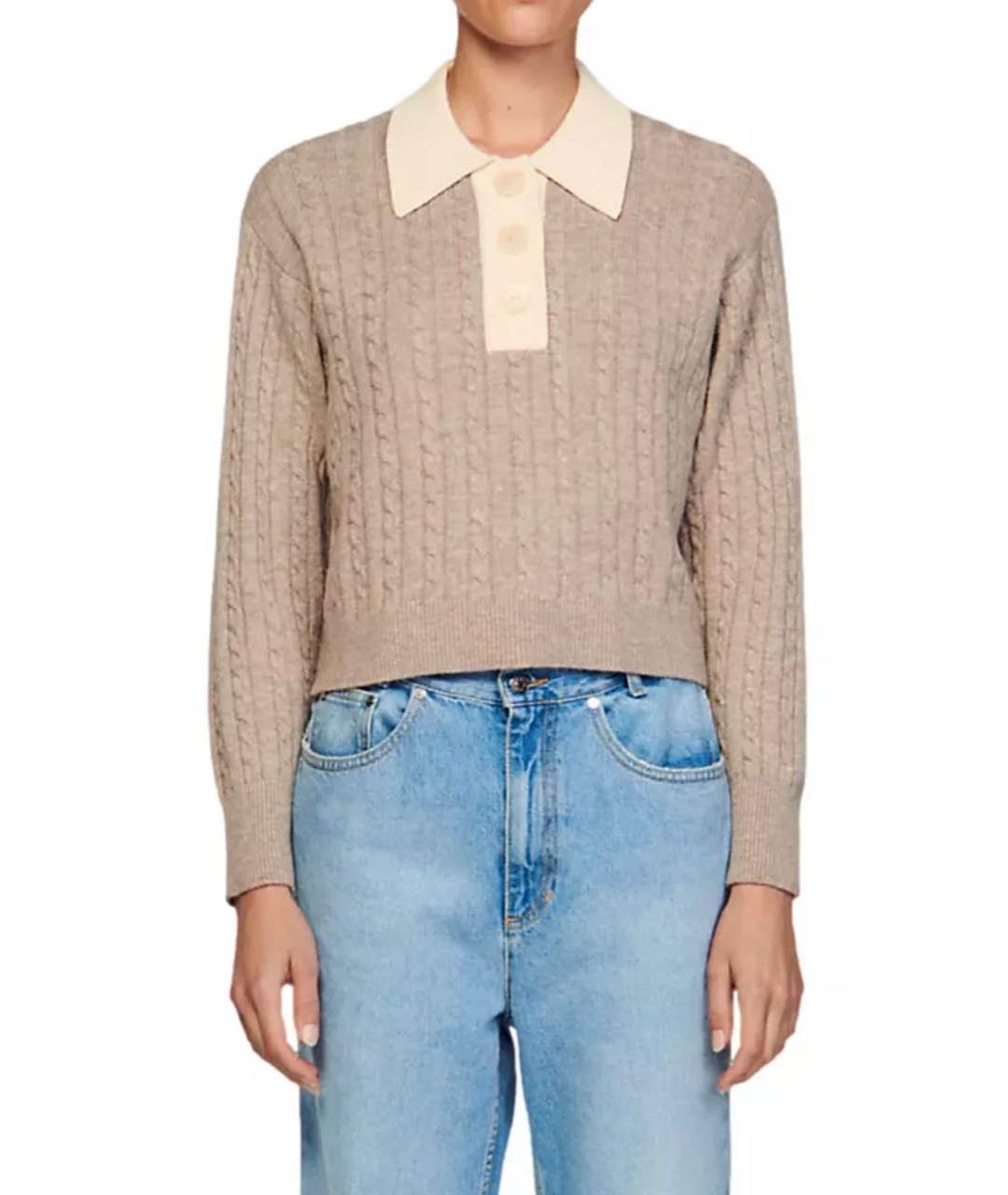 SANDRO Бежевый шерстяной джемпер / свитер, фото 6