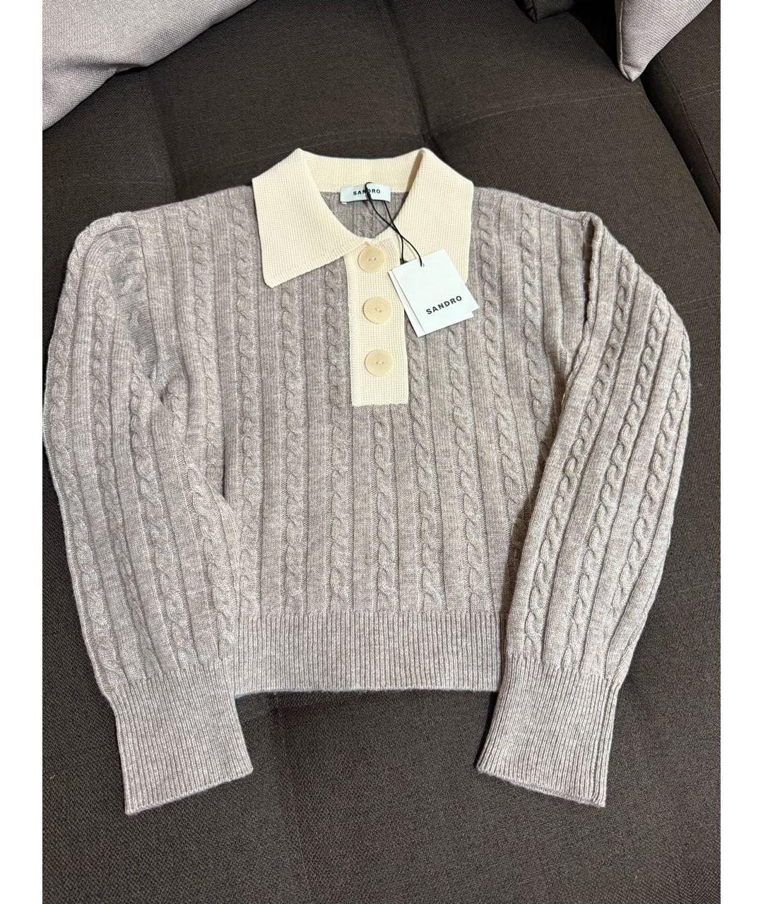 SANDRO Бежевый шерстяной джемпер / свитер, фото 7