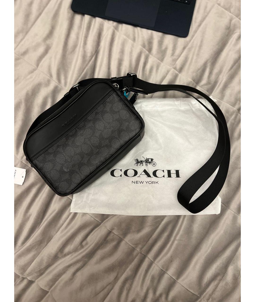 COACH Черная кожаная сумка на плечо, фото 5