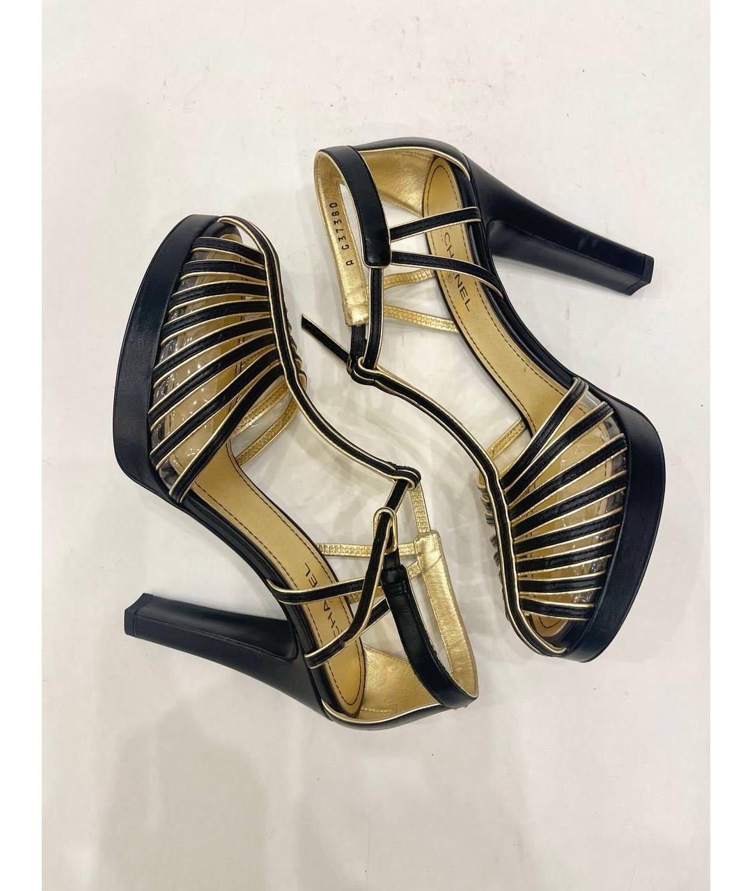 CHANEL Черные кожаные босоножки, фото 5