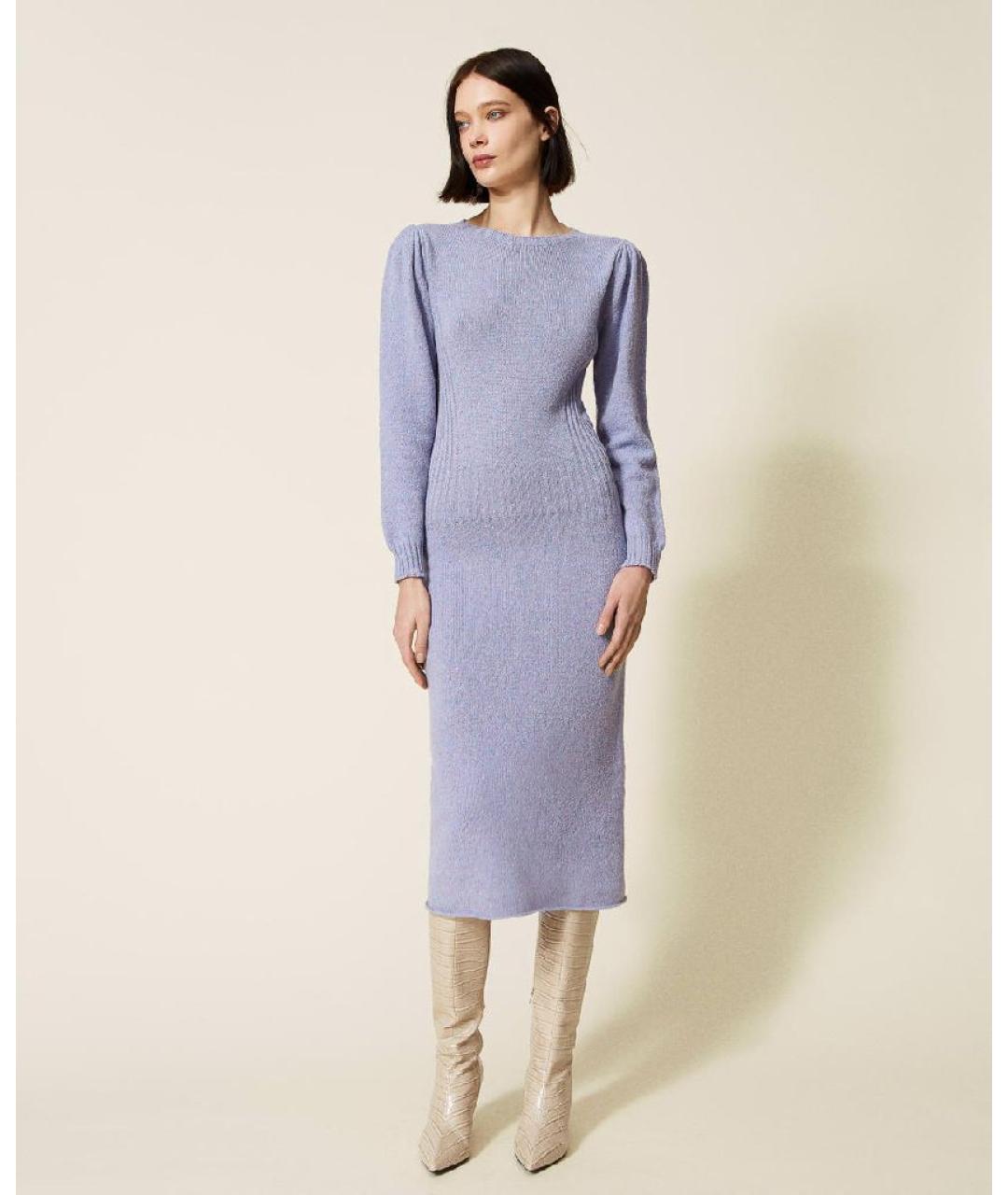 TWIN-SET Фиолетовое шерстяное повседневное платье, фото 3