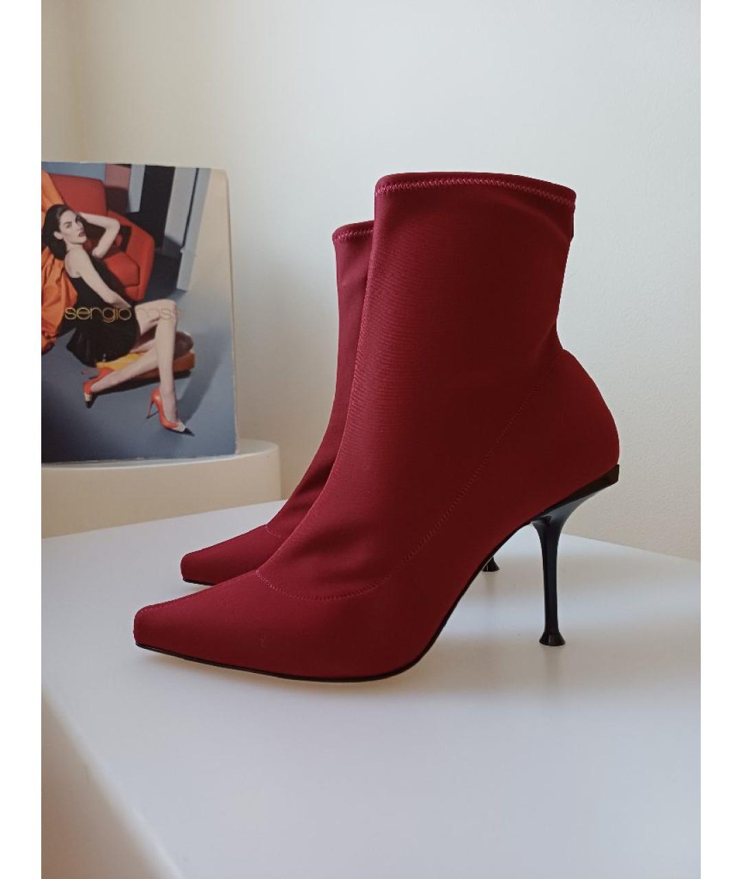 SERGIO ROSSI Красные текстильные ботильоны, фото 2
