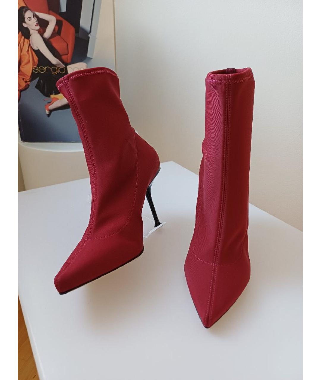 SERGIO ROSSI Красные текстильные ботильоны, фото 5