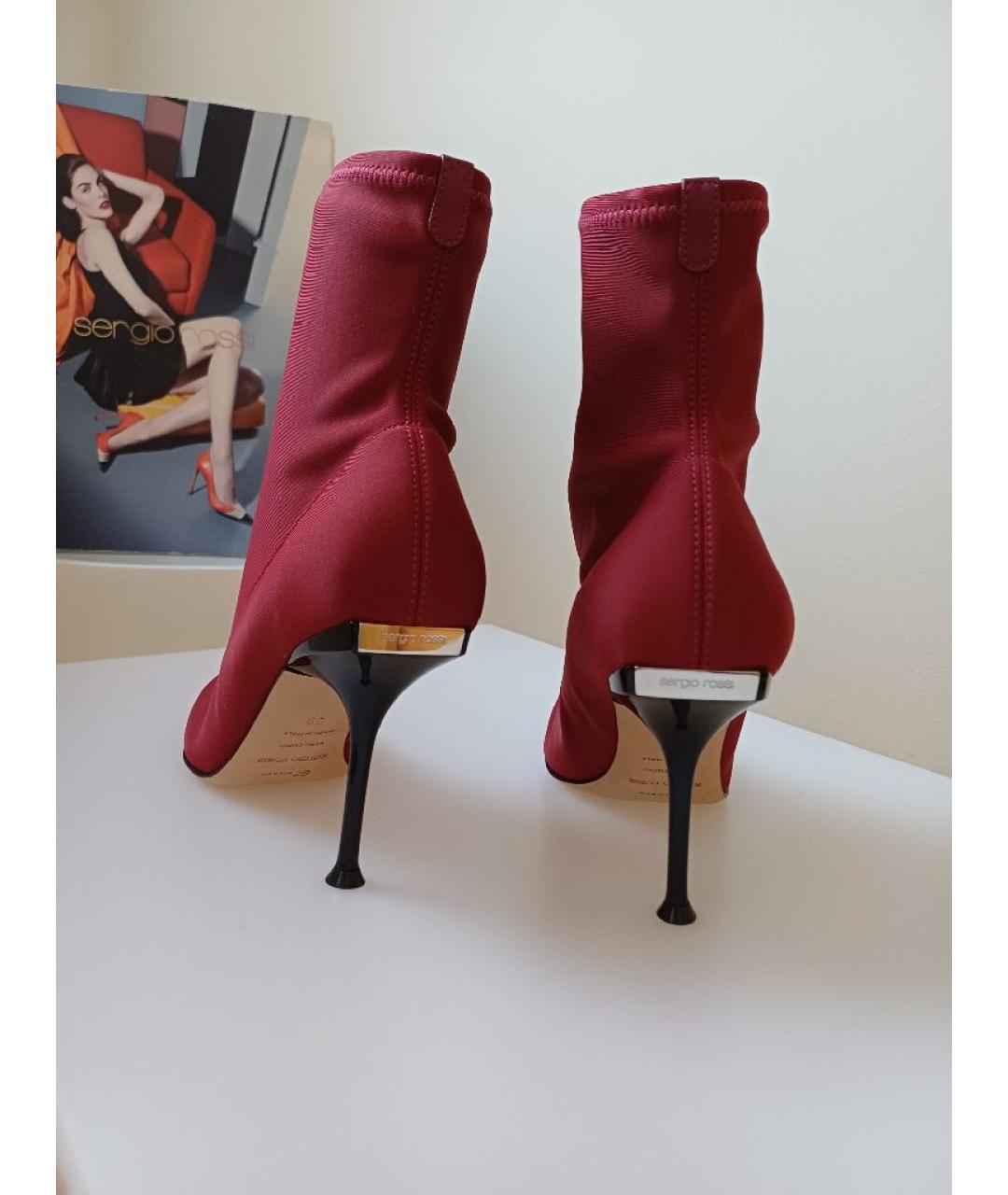 SERGIO ROSSI Красные текстильные ботильоны, фото 7