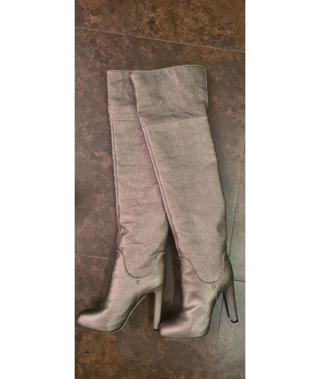 SERGIO ROSSI Золотые кожаные ботфорты, фото 8