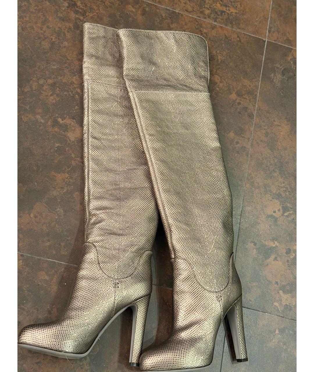 SERGIO ROSSI Золотые кожаные ботфорты, фото 4
